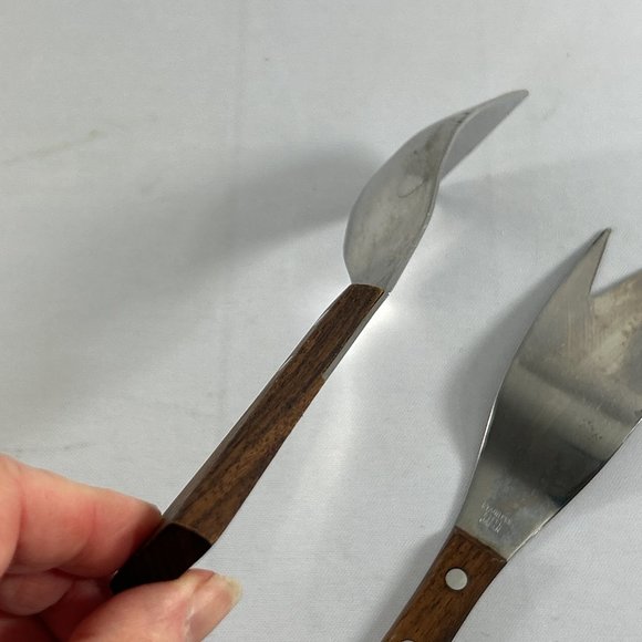 Vintage MCM Burnco Four Seasons Salad Set Stainless Steel Wood Handle Japan - Picture 7 of 12